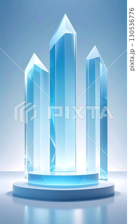 Abstract Three Clear Crystal Structure Blue Light Podium Stage Display Abstract Three Clear Crystal Structure Blue Light Podium Stage Display 130536776