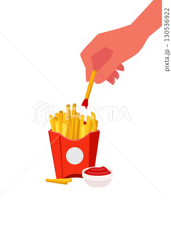 Hand takes French fries and deep sauce vector stock illustration 130536922