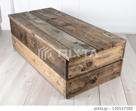Rustic Wooden Box Crafted From Reclaimed Planks Displayed Against White Background Rustic Wooden Box Crafted From Reclaimed Planks Displayed Against White Background 130537380