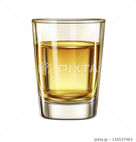 A glass of amber colored whiskey is filled halfway, showcasing its rich hue and clarity. drink is served in clear, simple glass, highlighting beverage inviting appearance 130537463