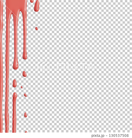 A Red paint drips down transparency background, creating striking contrast and artistic effect. glossy texture and fluid motion of paint add dynamic and creative touch 130537508