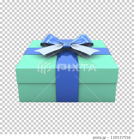 A beautifully wrapped turquoise gift box with shiny blue ribbon and bow, perfect for special occasions and celebrations. elegant design adds touch of excitement and anticipation 130537556