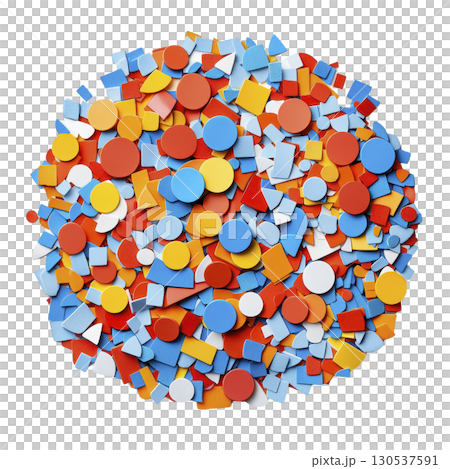 A vibrant assortment of colorful geometric shapes including circles squares and triangles in red blue yellow and white arranged in playful abstract pattern A vibrant assortment of colorful geometric shapes including circles squares and triangles in red blue yellow and white arranged in playful abstract pattern 130537591