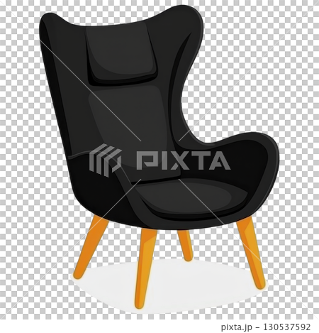 A modern, stylish black armchair with high backrest and wooden legs, perfect for contemporary living spaces. chair sleek design adds elegance and comfort to any room A modern, stylish black armchair with high backrest and wooden legs, perfect for contemporary living spaces. chair sleek design adds elegance and comfort to any room 130537592