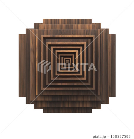A geometric pattern of concentric squares made from layered wood creates visually striking and symmetrical design. natural wood texture adds warmth and depth 130537593