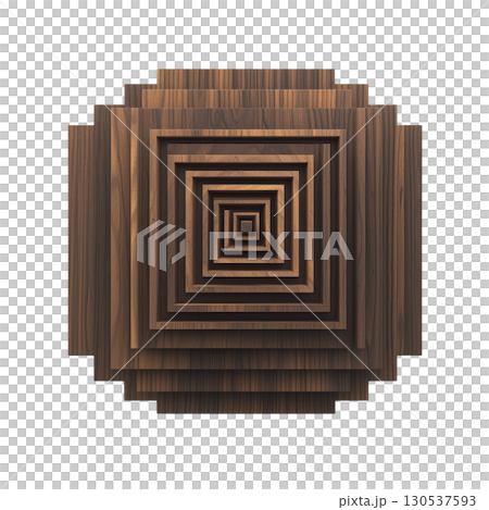 A geometric pattern of concentric squares made from layered wood creates visually striking and symmetrical design. natural wood texture adds warmth and depth 130537593