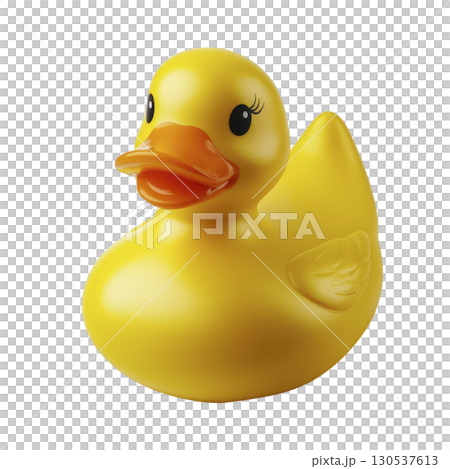 A bright yellow rubber duck with orange beak and cheerful expression, perfect for bath time fun. duck features smooth, shiny surfaces and detailed wings A bright yellow rubber duck with orange beak and cheerful expression, perfect for bath time fun. duck features smooth, shiny surfaces and detailed wings 130537613