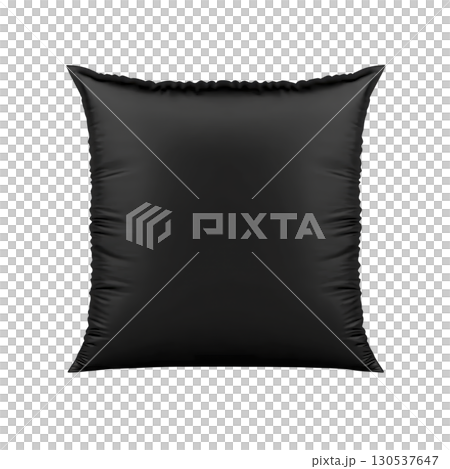A black square pillow with smooth texture is shown against plain background, highlighting its sleek and modern design. pillow simplicity and elegance make it versatile decor piece 130537647