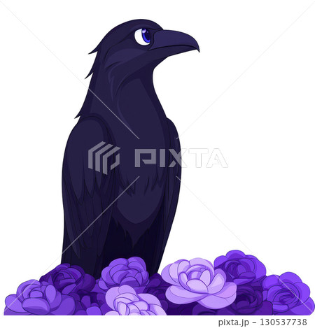 A majestic black raven with striking blue eye...のイラスト素材 [130537738] - PIXTA