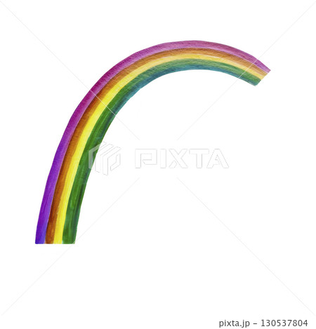 A vibrant, hand drawn rainbow with seven distinct colors arcs gracefully against plain background, symbolizing hope and diversity. colors blend seamlessly, creating cheerful and uplifting image 130537804