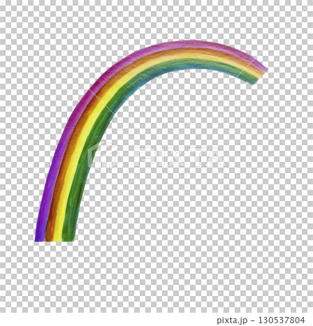 A vibrant, hand drawn rainbow with seven distinct colors arcs gracefully against plain background, symbolizing hope and diversity. colors blend seamlessly, creating cheerful and uplifting image 130537804