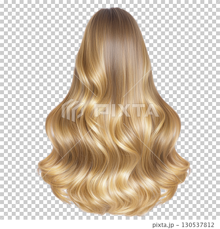 A Luxurious, wavy blonde hair cascading in soft curls, showcasing healthy, shiny texture. hairstyle exudes elegance and volume, perfect for fashion or beauty inspiration 130537812