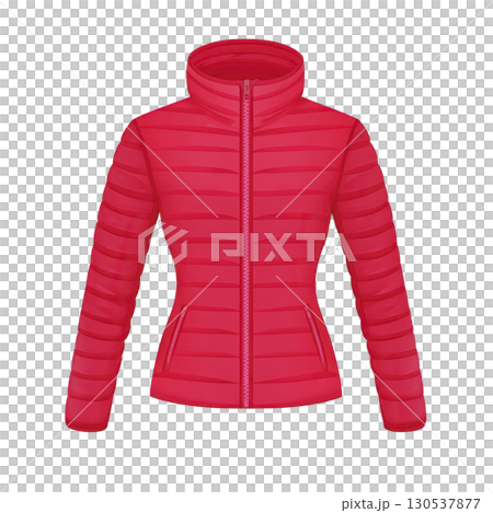 A vibrant red puffer jacket with high collar and zip closure, designed for warmth and style. jacket features horizontal quilting and side pockets, perfect for cold weather A vibrant red puffer jacket with high collar and zip closure, designed for warmth and style. jacket features horizontal quilting and side pockets, perfect for cold weather 130537877