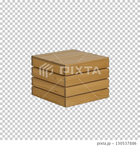 A wooden crate with simple, rustic design is shown, featuring natural wood finish and horizontal slats. crate is square shaped and appears sturdy, suitable for storage or decoration 130537886