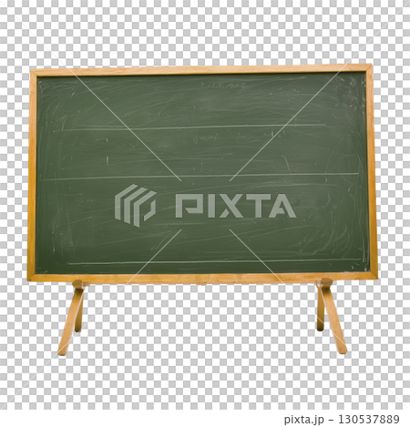 A green chalkboard with wooden frame and stand is displayed, showing faint chalk marks. board is empty, ready for writing or drawing, and evokes sense of nostalgia and learning 130537889