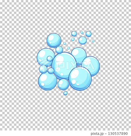 A cluster of shiny blue bubbles floats against transparent background, creating playful and whimsical effect. bubbles vary in size, adding depth and dimension 130537890