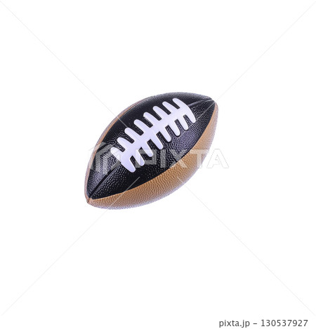 A black and brown American football with white laces is isolated on transparency background, showcasing its textured surface and classic design 130537927