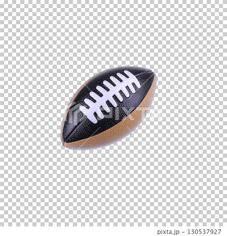 A black and brown American football with white laces is isolated on transparency background, showcasing its textured surface and classic design 130537927