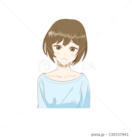 透明背景の短髪の茶髪で悲しそうな表情のアニメ風の女の子 透明背景の短髪の茶髪で悲しそうな表情のアニメ風の女の子 130537941