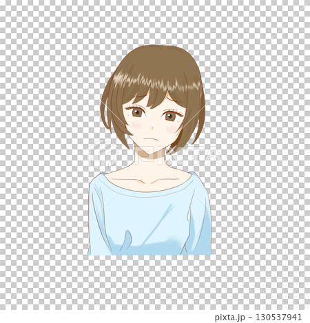透明背景の短髪の茶髪で悲しそうな表情のアニメ風の女の子 透明背景の短髪の茶髪で悲しそうな表情のアニメ風の女の子 130537941
