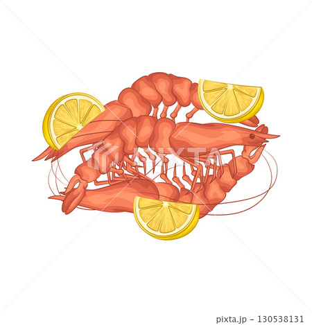 Illustration of shrimp with lemon slice 130538131