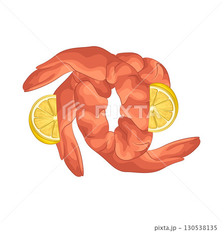 Illustration of shrimp with lemon slice Illustration of shrimp with lemon slice 130538135