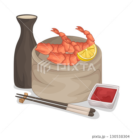Illustration of shrimp with sauce  130538304