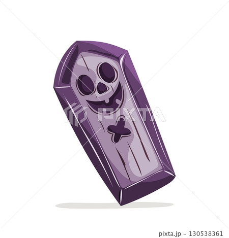 Purple spooky coffin on the white background 130538361
