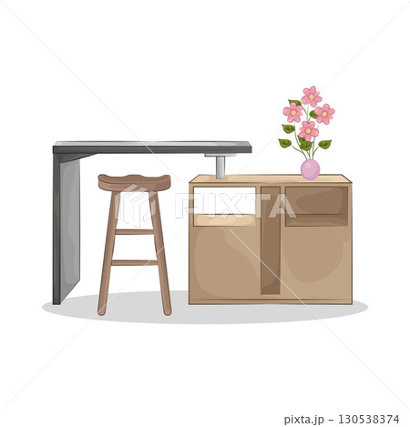 Illustration of bar table combined with bar stools Illustration of bar table combined with bar stools 130538374