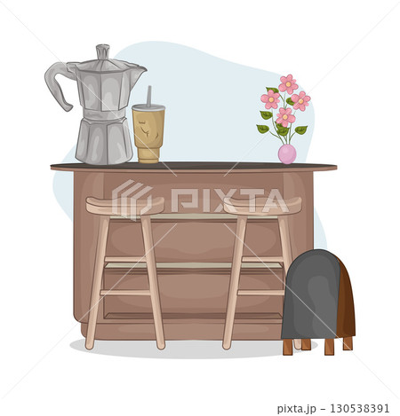 Illustration of bar table combined with bar stools Illustration of bar table combined with bar stools 130538391