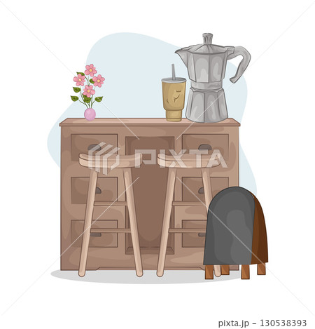 Illustration of bar table combined with bar stools Illustration of bar table combined with bar stools 130538393