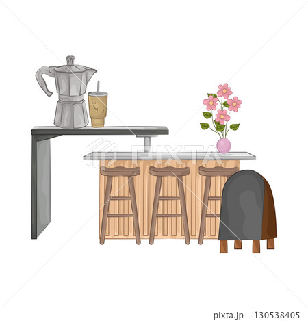 Illustration of bar table combined with bar stools 130538405