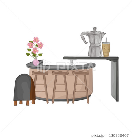 Illustration of bar table combined with bar stools Illustration of bar table combined with bar stools 130538407