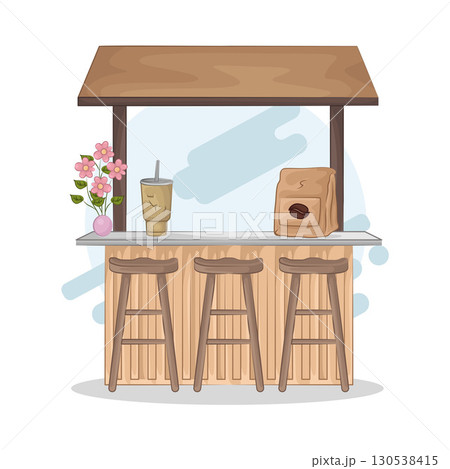 Illustration of bar table combined with bar stools 130538415