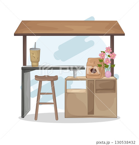 Illustration of bar table combined with bar stools 130538432