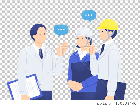 一名經理和工人在建築工地進行諮詢的向量圖示 130538440