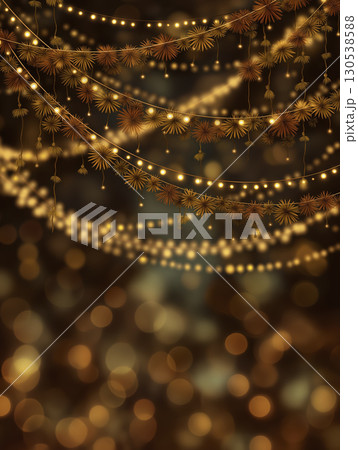 Oktoberfest warm lights bring festive mood. Decorative garlands glow, creating an inviting backdrop, evokes feeling of warmth and celebration 130538588
