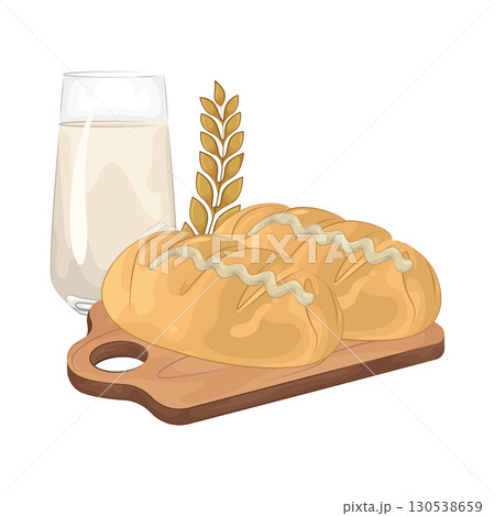 Illustration of Bread with a glass of milk 130538659