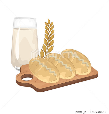 Illustration of Bread with a glass of milk 130538669