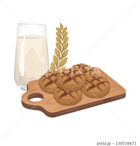 Illustration of Bread with a glass of milk Illustration of Bread with a glass of milk 130538671