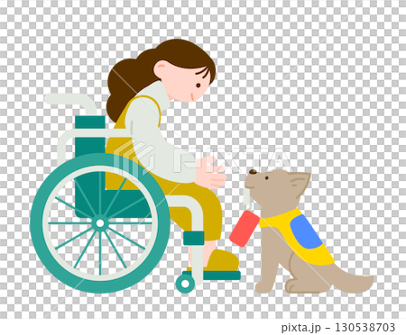 介助犬がサポートする車いす利用者の女性 130538703