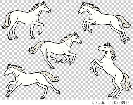 帶有輪廓的各種姿勢的白馬插圖集 130538919