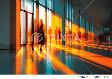 Bright Futuristic Corridor with Shadows and Dynamic Light Play 130539150