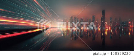 A city skyline is reflected in the water A city skyline is reflected in the water 130539220