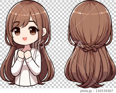 Illustration of a woman with a hairstyle, front and back view Illustration of a woman with a hairstyle, front and back view 130539367