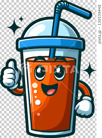 ストローの刺さったドリンクキャラクターのイラスト 130539448