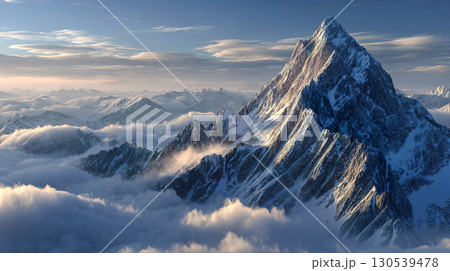 急峻で高い山と雲海の風景 130539478