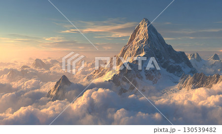急峻で高い山と雲海の風景 急峻で高い山と雲海の風景 130539482