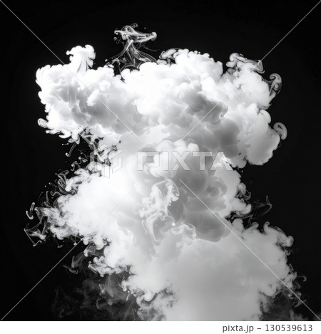 Dramatic White Smoke Cloud Explosion on Black Background as Abstract Art Dramatic White Smoke Cloud Explosion on Black Background as Abstract Art 130539613