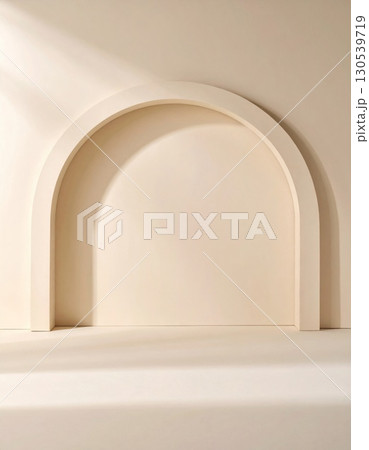 Beige Archway with Shadow Play Minimalist Design and Smooth Plaster Texture 130539719